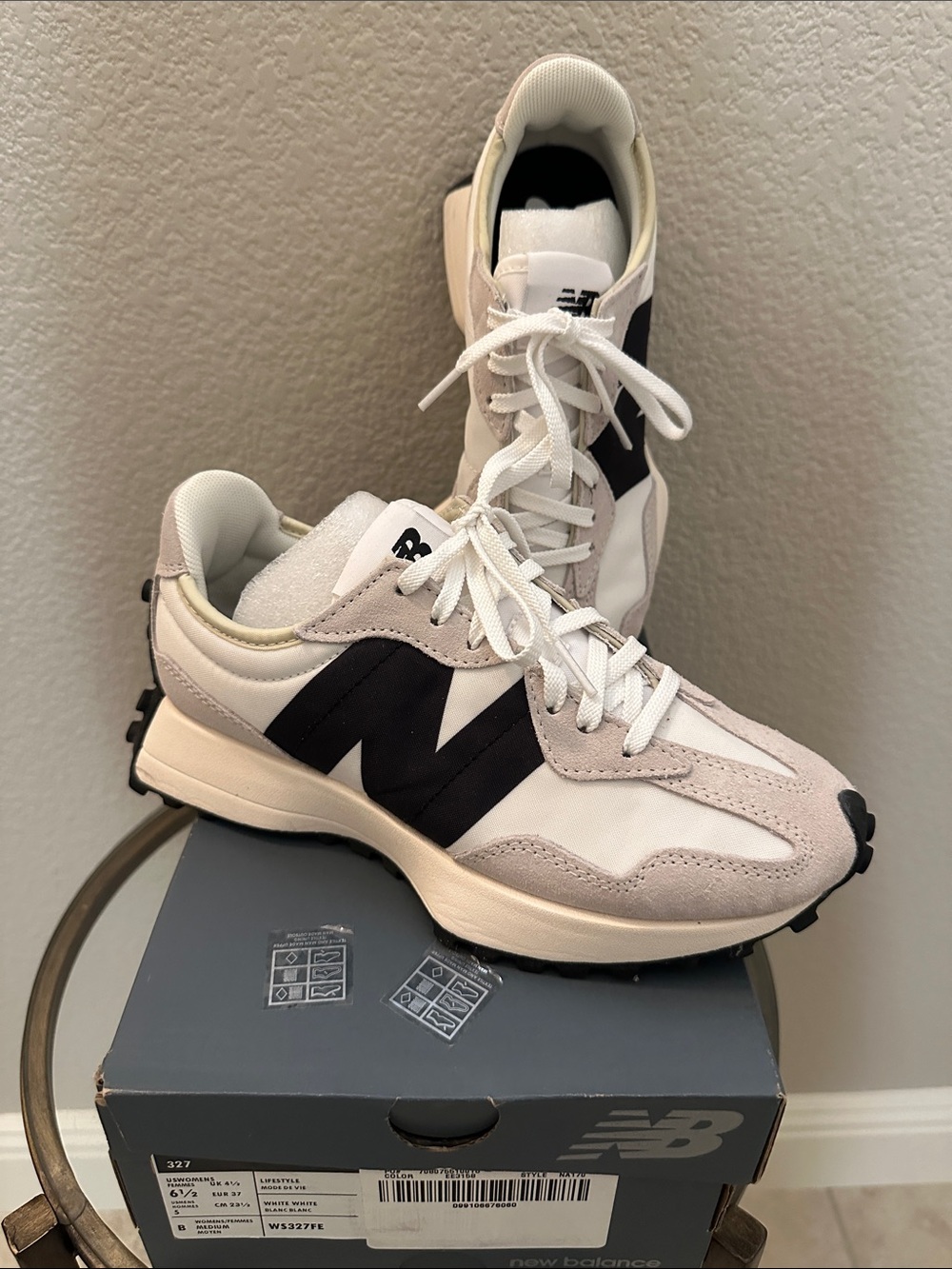 New Balance 327 Women’s Sneakers in White, Black, and Cream
